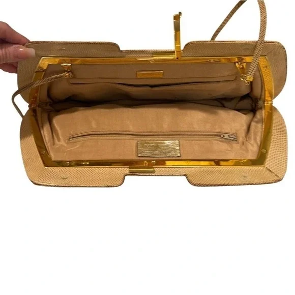 Judith Lieberman Women's Vintage Retro Snakeskin‎ Clutch Purse Evening Beige Bag